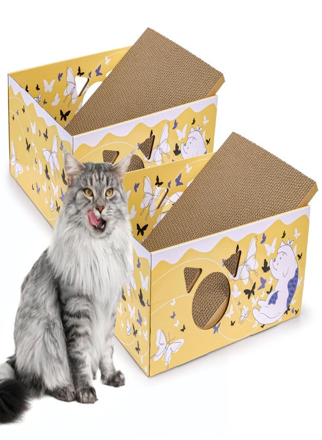 Tlence 2 Pack Cardboard Cat Scratcher Boxes, 16.5 Inch Heavy Duty Cat Scratching Bed, Large Kitten Lounger with Double-Sided Scratch Pad, Hideaway House with Interactive Hole for Indoor Cats - Image 5
